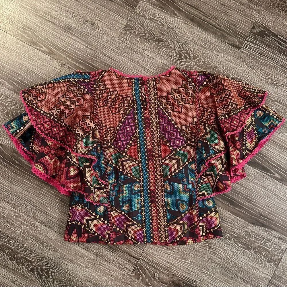 Farm Rio Multi Geometric Flutter Sleeve Blouse - Picture 7 of 8